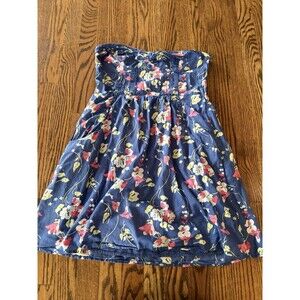 American Eagle Blue Smocked 100% Cotton Boho Cottagecore Mini Dress 10 Pockets